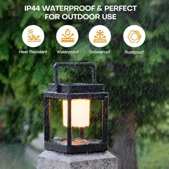 Alt view image 2 of 7 - Outdoor Table Lamp Touch Control, Waterproof Solar Powered LED Table Lantern 3000K 4500K 7000K Color Temperature Adjustable & 3 Brightness Levels, Rechargeable Table Light for Outside Porch Patio