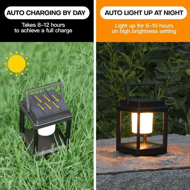 Alt view image 5 of 7 - Outdoor Table Lamp Touch Control, Waterproof Solar Powered LED Table Lantern 3000K 4500K 7000K Color Temperature Adjustable & 3 Brightness Levels, Rechargeable Table Light for Outside Porch Patio