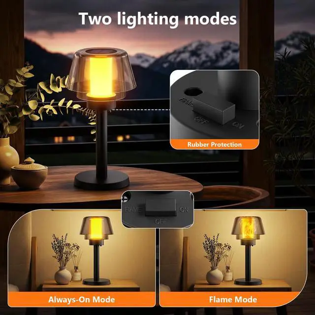 Alt view image 2 of 7 - 2 Pack Solar Table Lamps2 Lighting Modes Solar Pathway Lights Outdoor with Waterproof Cordless for Lawn Patio Walkway Driveway Decor Landscape Indoor Bathroom Lighting