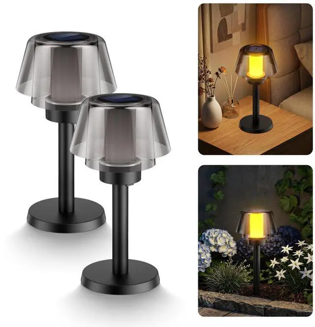 Main image of 2 Pack Solar Table Lamps2 Lighting Modes Solar Pathway Lights Outdoor with Waterproof Cordless for Lawn Patio Walkway Driveway Decor Landscape Indoor Bathroom Lighting