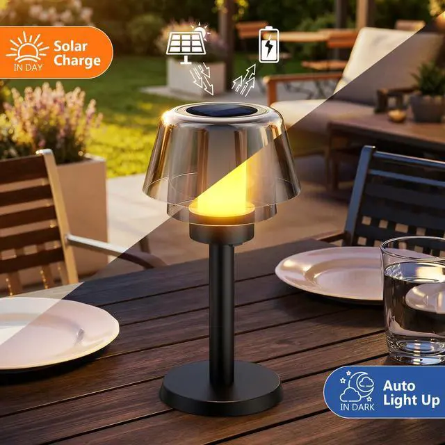 Alt view image 3 of 7 - 2 Pack Solar Table Lamps2 Lighting Modes Solar Pathway Lights Outdoor with Waterproof Cordless for Lawn Patio Walkway Driveway Decor Landscape Indoor Bathroom Lighting