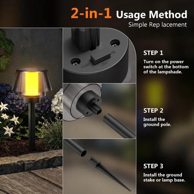 Alt view image 6 of 7 - 2 Pack Solar Table Lamps2 Lighting Modes Solar Pathway Lights Outdoor with Waterproof Cordless for Lawn Patio Walkway Driveway Decor Landscape Indoor Bathroom Lighting