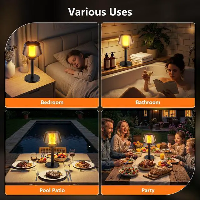 Alt view image 7 of 7 - 2 Pack Solar Table Lamps2 Lighting Modes Solar Pathway Lights Outdoor with Waterproof Cordless for Lawn Patio Walkway Driveway Decor Landscape Indoor Bathroom Lighting