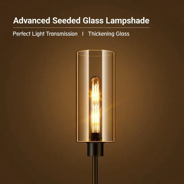 Alt view image 3 of 7 - Floor Lamp With Glass Lampshade, 4W Bulb Included - Modern Standing Pole Lamp for Living Room, Bedroom, Office, Kids Room, Reading