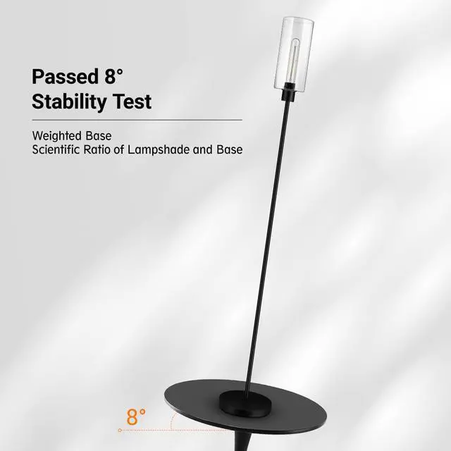 Alt view image 4 of 7 - Floor Lamp With Glass Lampshade, 4W Bulb Included - Modern Standing Pole Lamp for Living Room, Bedroom, Office, Kids Room, Reading
