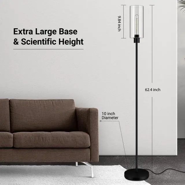 Alt view image 5 of 7 - Floor Lamp With Glass Lampshade, 4W Bulb Included - Modern Standing Pole Lamp for Living Room, Bedroom, Office, Kids Room, Reading