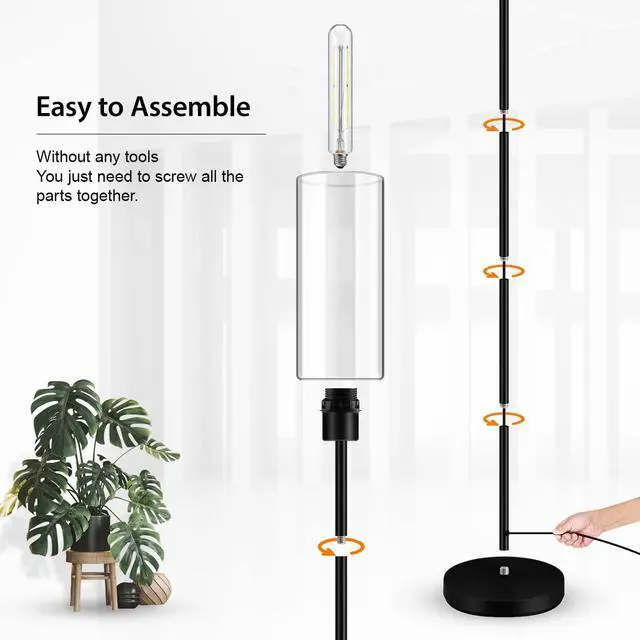 Alt view image 6 of 7 - Floor Lamp With Glass Lampshade, 4W Bulb Included - Modern Standing Pole Lamp for Living Room, Bedroom, Office, Kids Room, Reading