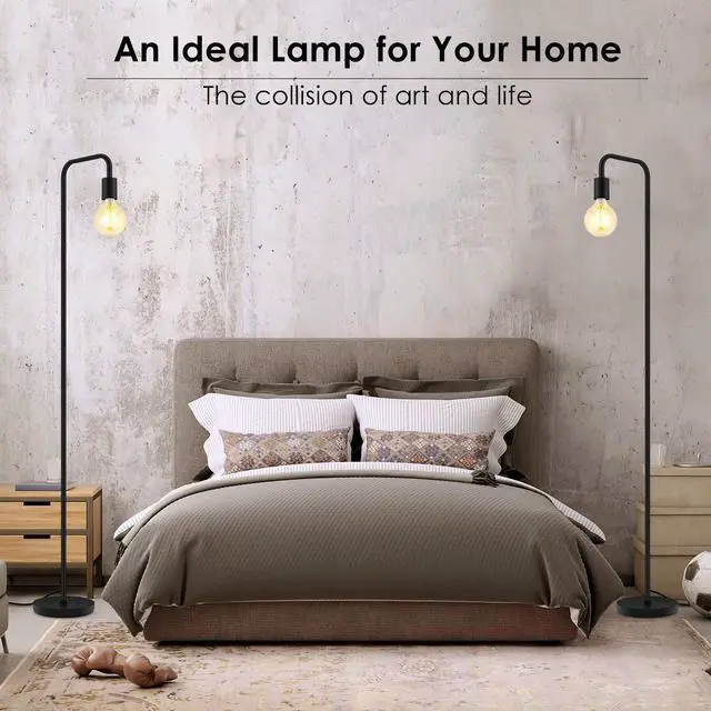 Alt view image 2 of 7 - Floor Lamp, Industrial Floor Lamp, 63 Inch Standing Lamp, E26 Socket, On/Off Footswitch, Whole Metal, ETL Listed, Modern Small Lamp for Bedroom, Living Room, Minimalist, Vintage, Mid Century