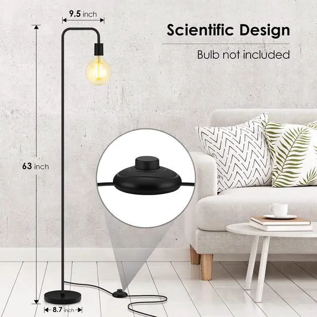 Alt view image 6 of 7 - Floor Lamp, Industrial Floor Lamp, 63 Inch Standing Lamp, E26 Socket, On/Off Footswitch, Whole Metal, ETL Listed, Modern Small Lamp for Bedroom, Living Room, Minimalist, Vintage, Mid Century