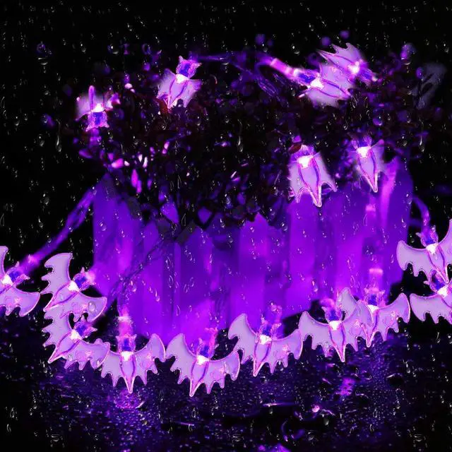 Alt view image 4 of 7 - Halloween Solar String Lights, 21.3 Ft 30 LED Purple Bat LED Lights IP65 Waterproof for Halloween Outdoor Indoor Party Decor, Patio, Lawn, Garden, Yard