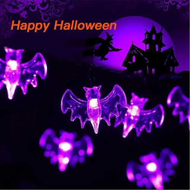 Alt view image 2 of 7 - Halloween Solar String Lights, 21.3 Ft 30 LED Purple Bat LED Lights IP65 Waterproof for Halloween Outdoor Indoor Party Decor, Patio, Lawn, Garden, Yard