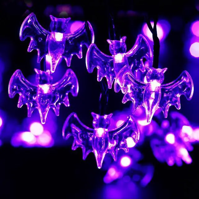 Alt view image 3 of 7 - Halloween Solar String Lights, 21.3 Ft 30 LED Purple Bat LED Lights IP65 Waterproof for Halloween Outdoor Indoor Party Decor, Patio, Lawn, Garden, Yard
