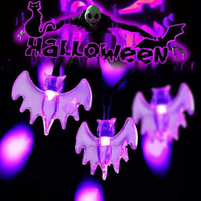 Alt view image 5 of 7 - Halloween Solar String Lights, 21.3 Ft 30 LED Purple Bat LED Lights IP65 Waterproof for Halloween Outdoor Indoor Party Decor, Patio, Lawn, Garden, Yard
