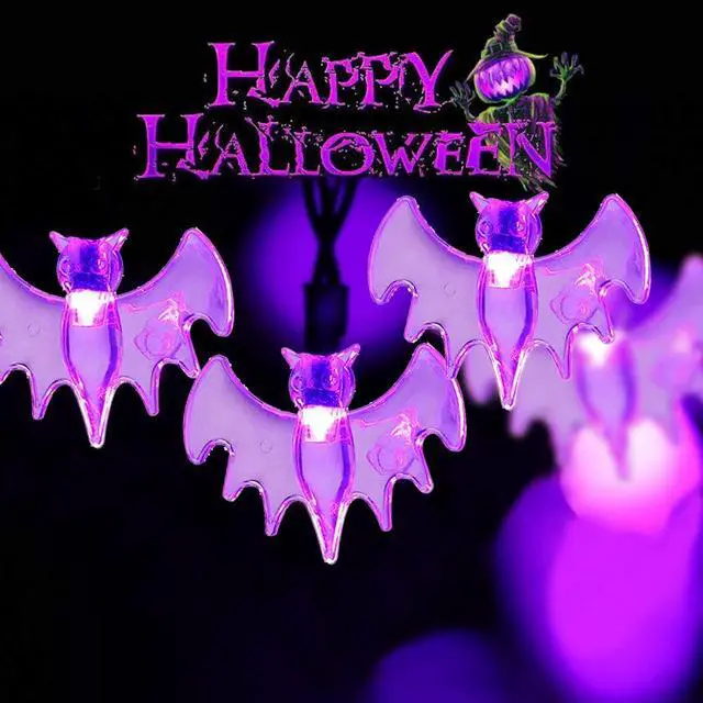 Alt view image 6 of 7 - Halloween Solar String Lights, 21.3 Ft 30 LED Purple Bat LED Lights IP65 Waterproof for Halloween Outdoor Indoor Party Decor, Patio, Lawn, Garden, Yard