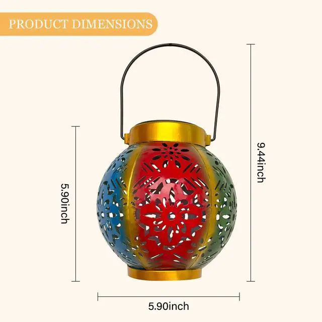 Alt view image 2 of 5 - 9.4 Inch Flowers Solar Big Lantern Hanging Lights, Metal Solar Table Lamp Lantern Lights for Outdoor, LED Solar Powered Coppery Lanterns for Garden, Patio, Courtyard, Lawn and Tabletop (Multicolor)
