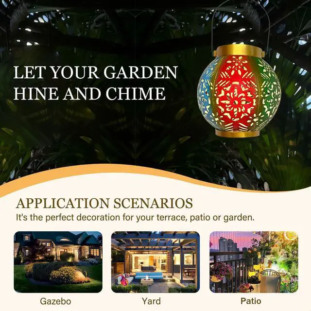 Alt view image 4 of 5 - 9.4 Inch Flowers Solar Big Lantern Hanging Lights, Metal Solar Table Lamp Lantern Lights for Outdoor, LED Solar Powered Coppery Lanterns for Garden, Patio, Courtyard, Lawn and Tabletop (Multicolor)