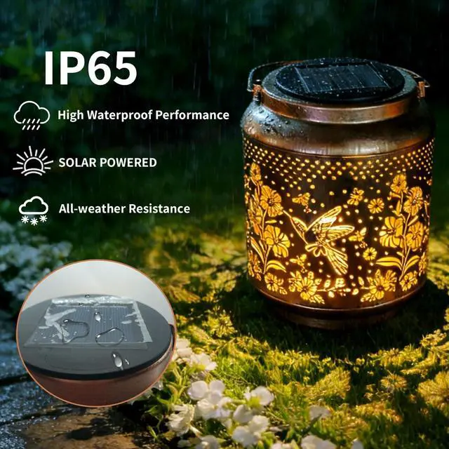 Alt view image 2 of 6 - Hummingbird Solar Outdoor Waterproof Lantern Garden Decor Birthday Gifts for Women Mon Grandma Metal Hanging Solar Lights Outside LED Lanterns for Yard Patio Lawn Pathway Landscape (Hummingbird)