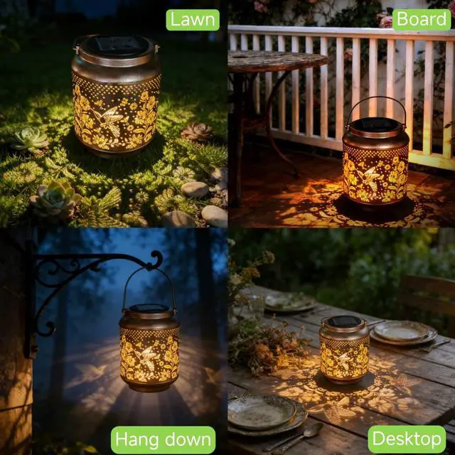 Alt view image 5 of 6 - Hummingbird Solar Outdoor Waterproof Lantern Garden Decor Birthday Gifts for Women Mon Grandma Metal Hanging Solar Lights Outside LED Lanterns for Yard Patio Lawn Pathway Landscape (Hummingbird)