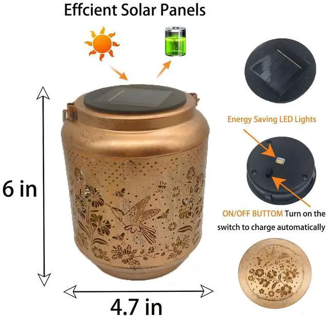 Alt view image 6 of 6 - Hummingbird Solar Outdoor Waterproof Lantern Garden Decor Birthday Gifts for Women Mon Grandma Metal Hanging Solar Lights Outside LED Lanterns for Yard Patio Lawn Pathway Landscape (Hummingbird)