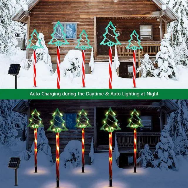 Alt view image 6 of 7 - Floor Lamp Solar Christmas Lights 8 Modes Xmas Tree Lights Waterproof Outdoor Decorations Ornament Christmas Lamp Outdoor Lawn Stake Green