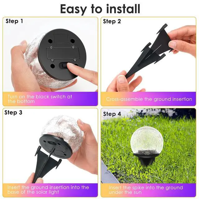 Alt view image 7 of 7 - 2 Pack 60 LED Garden Solar Lights Outdoor Decorative, Colored Cracked Glass Solar Globe Lights, Upgraded Waterproof Multicolor Ball Lights for Yard Pathway Patio Lawn Outside Decor