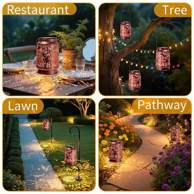 Alt view image 5 of 7 - Outdoor Solar Lanterns Waterproof - Metal Hanging Solar Lights Outdoor Decorative, Solar Powered LED Lantern Lamp for Patio Yard Garden Decor for Outside (1 Pack, Mushroom Shape)