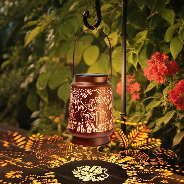 Alt view image 7 of 7 - Outdoor Solar Lanterns Waterproof - Metal Hanging Solar Lights Outdoor Decorative, Solar Powered LED Lantern Lamp for Patio Yard Garden Decor for Outside (1 Pack, Mushroom Shape)