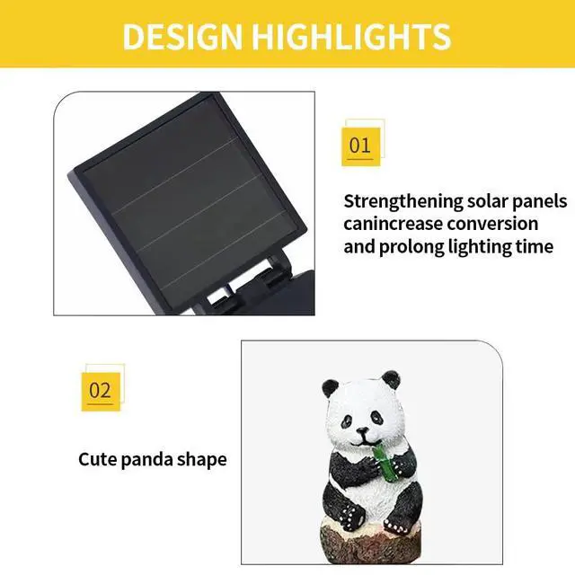 Alt view image 4 of 6 - Solar Energy Panda Light, Garden Decoration Resin Cute Animal Ground Lamp Wireless Dusk to Dawn LED Sconce Lights Waterproof.