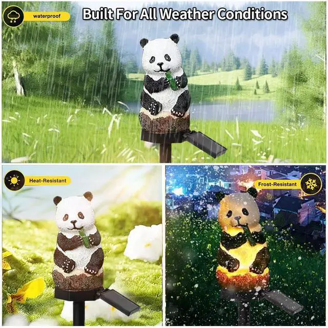 Alt view image 3 of 6 - Solar Energy Panda Light, Garden Decoration Resin Cute Animal Ground Lamp Wireless Dusk to Dawn LED Sconce Lights Waterproof.