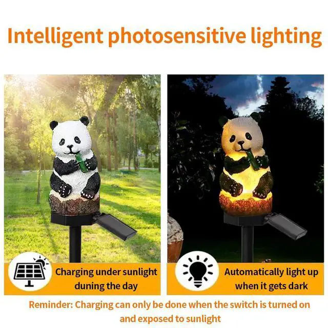 Alt view image 2 of 6 - Solar Energy Panda Light, Garden Decoration Resin Cute Animal Ground Lamp Wireless Dusk to Dawn LED Sconce Lights Waterproof.