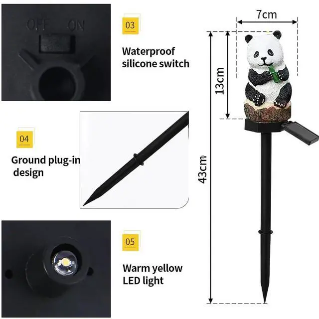 Alt view image 5 of 6 - Solar Energy Panda Light, Garden Decoration Resin Cute Animal Ground Lamp Wireless Dusk to Dawn LED Sconce Lights Waterproof.