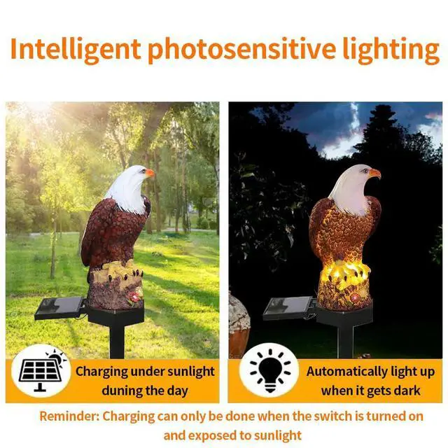 Alt view image 2 of 7 - Solar Energy Eagle Light, Garden Decoration Resin Cute Animal Ground Lamp,Wireless Dusk to Dawn LED Sconce Lights Waterproof.