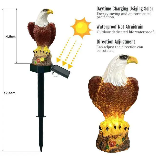 Alt view image 3 of 7 - Solar Energy Eagle Light, Garden Decoration Resin Cute Animal Ground Lamp,Wireless Dusk to Dawn LED Sconce Lights Waterproof.