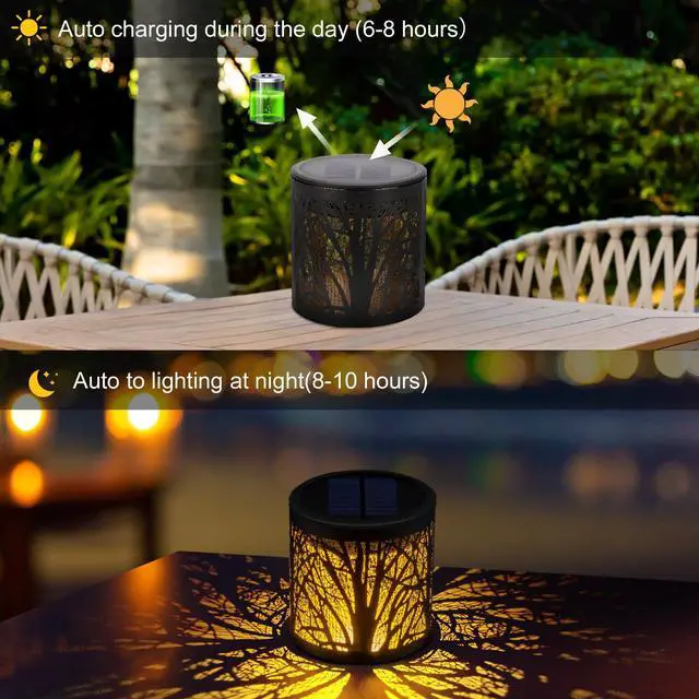 Alt view image 5 of 7 - Solar Table Lantern Outdoor Waterproof - Solar Tree Lights Metal Decorative Solar Powered Bright LED Lights Auto Up/Off for Patio Yard Balcony Garden Decor