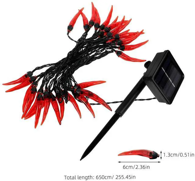 Alt view image 7 of 7 - 1 Set Red Chili String Lights Nativity Decor String Lights for Outside Jalepeno Pepper Chili Pepper Fairy Light Kitchen Decorative Lights Solar Pepper String Lamp Solar Scene Lamp