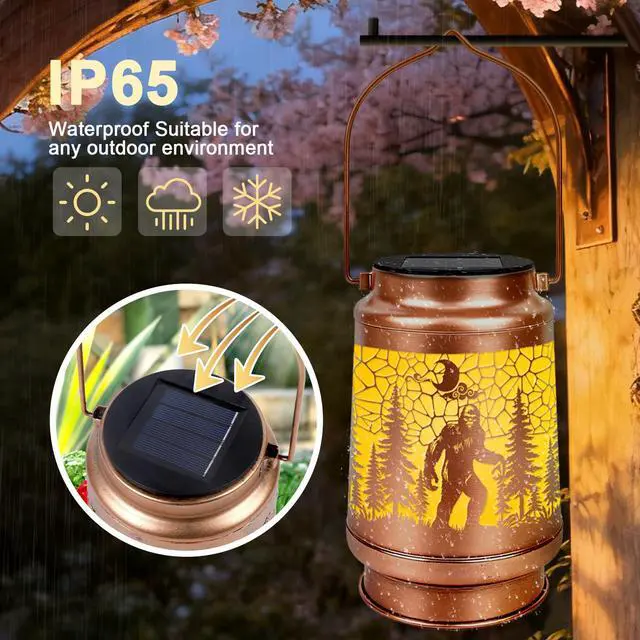Alt view image 2 of 6 - Bigfoot Solar Lanterns Outdoor Waterproof - Bigfoot Sasquatch Gifts for Men Dad Grandpa, Big Foot Metal Hanging Solar Lights Lamp, LED Lanterns for Garden Yard Patio Lawn Tabletop Decor