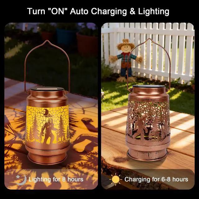 Alt view image 3 of 6 - Bigfoot Solar Lanterns Outdoor Waterproof - Bigfoot Sasquatch Gifts for Men Dad Grandpa, Big Foot Metal Hanging Solar Lights Lamp, LED Lanterns for Garden Yard Patio Lawn Tabletop Decor