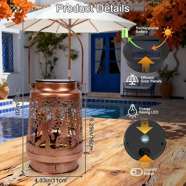 Alt view image 4 of 6 - Bigfoot Solar Lanterns Outdoor Waterproof - Bigfoot Sasquatch Gifts for Men Dad Grandpa, Big Foot Metal Hanging Solar Lights Lamp, LED Lanterns for Garden Yard Patio Lawn Tabletop Decor