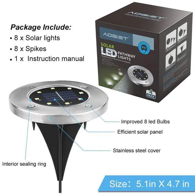 Alt view image 2 of 7 - Solar Ground Lights, LED Garden Disk Lights In-Ground Outdoor Landscape Lighting for Lawn Patio Pathway Yard Deck Walkway (White,4 Packs)