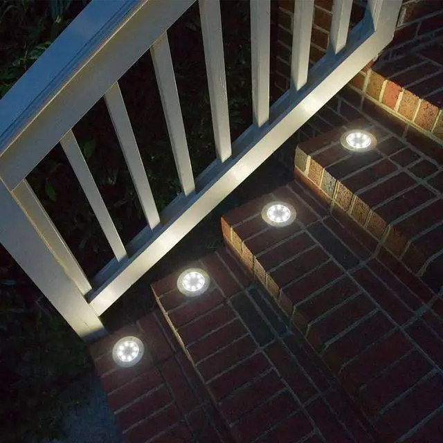 Alt view image 6 of 7 - Solar Ground Lights, LED Garden Disk Lights In-Ground Outdoor Landscape Lighting for Lawn Patio Pathway Yard Deck Walkway (White,4 Packs)