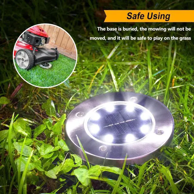 Alt view image 5 of 7 - Solar Ground Lights, LED Garden Disk Lights In-Ground Outdoor Landscape Lighting for Lawn Patio Pathway Yard Deck Walkway (White,4 Packs)