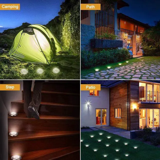 Alt view image 7 of 7 - Solar Ground Lights, LED Garden Disk Lights In-Ground Outdoor Landscape Lighting for Lawn Patio Pathway Yard Deck Walkway (White,4 Packs)