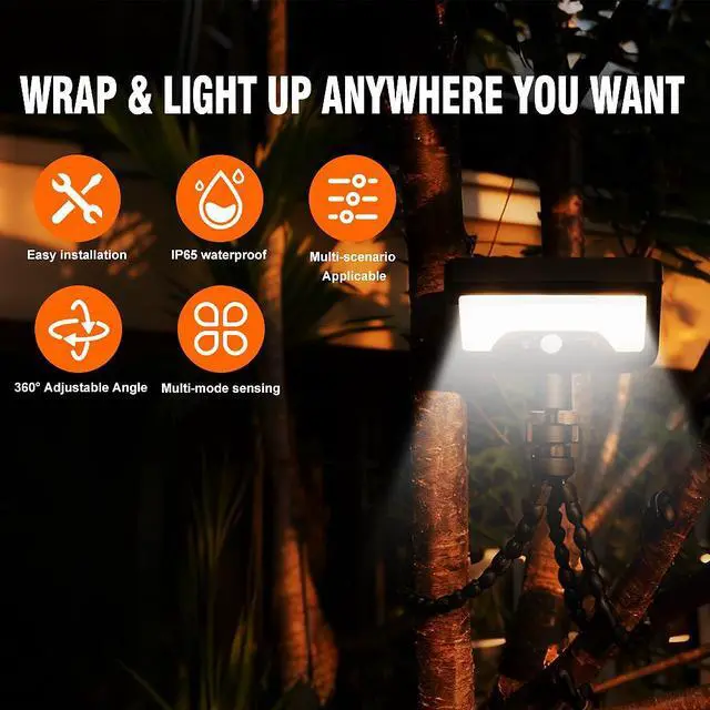 Alt view image 2 of 7 - Solar Lights,Outdoor Solar Motion-Activated Light with Flexible Octopus Tripod 360° Can be Wrapped Around Tree Trunks,Dual Charging,Outdoor Sercurity Lights for Deck Fence, Garden (Black)