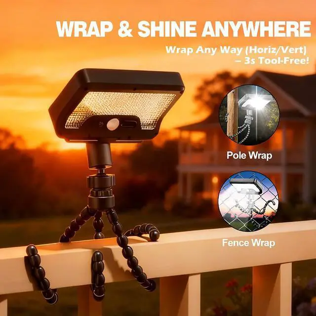 Alt view image 3 of 7 - Solar Lights,Outdoor Solar Motion-Activated Light with Flexible Octopus Tripod 360° Can be Wrapped Around Tree Trunks,Dual Charging,Outdoor Sercurity Lights for Deck Fence, Garden (Black)