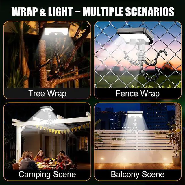 Alt view image 4 of 7 - Solar Lights,Outdoor Solar Motion-Activated Light with Flexible Octopus Tripod 360° Can be Wrapped Around Tree Trunks,Dual Charging,Outdoor Sercurity Lights for Deck Fence, Garden (Black)