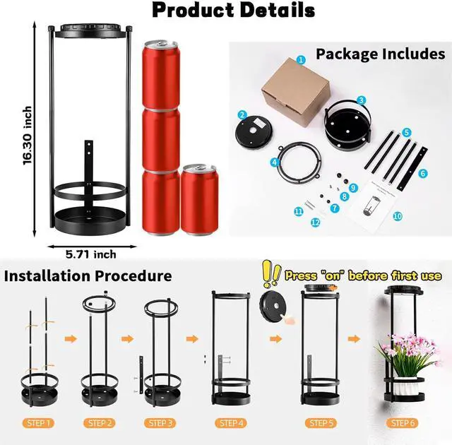 Alt view image 7 of 7 - Solar Floor Lamps with Plant Stand, 3 Color Temperatures Solar Outdoor Lights, Metal Hanging Plant Holder Outdoor Wall Sconce for Garden Yard Patio Balcony (Black)