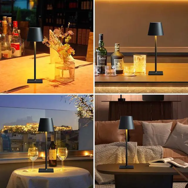 Alt view image 2 of 7 - Cordless Table Lamps, Outdoor Solar LED Lamp, 4000mAh Rechargeable Bottle Lamp, Touch RGB Color Stepless Dimming Light for Bedroom, Restaurants, Patio, Camping,Bar Black
