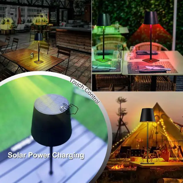 Alt view image 5 of 7 - Cordless Table Lamps, Outdoor Solar LED Lamp, 4000mAh Rechargeable Bottle Lamp, Touch RGB Color Stepless Dimming Light for Bedroom, Restaurants, Patio, Camping,Bar Black