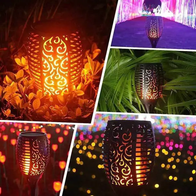 Alt view image 4 of 6 - 4 Pack Led Solar Torch Light with Flickering Flame Outdoor Waterproof Halloween Decorations, Solar Torches Stake Lights, Auto On/Off Garden Lights Christmas Decorations