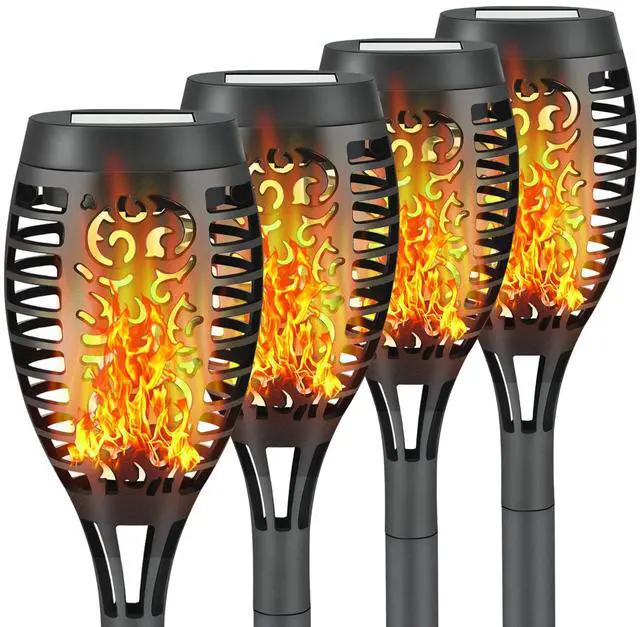 Main image of 4 Pack Led Solar Torch Light with Flickering Flame Outdoor Waterproof Halloween Decorations, Solar Torches Stake Lights, Auto On/Off Garden Lights Christmas Decorations